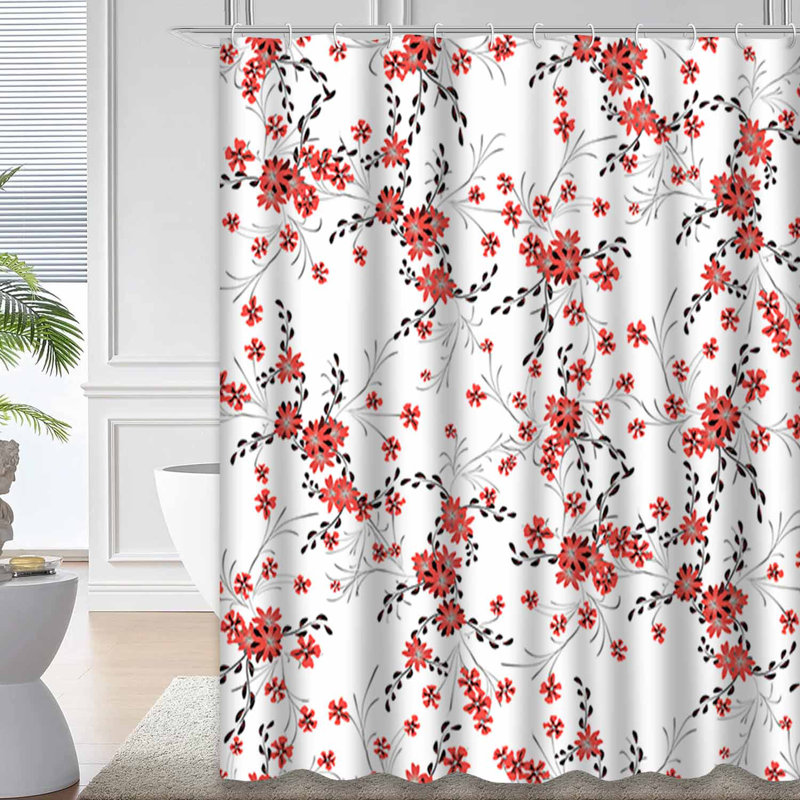 Rideau de douche imperméable à motif floral avec 12 crochets, L 72 po x l 72 po
