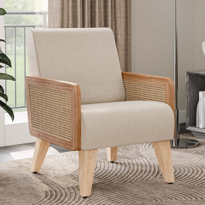 Chaise avec accoudoirs en lin l 24,41 po Arelious, Beige