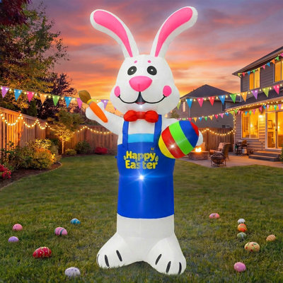 8FT Easter Inflatables Outdoor Decoration Easter Bunny Built in LED Lights Blow Up Yard Decoration for Lawn Garden Holiday Party