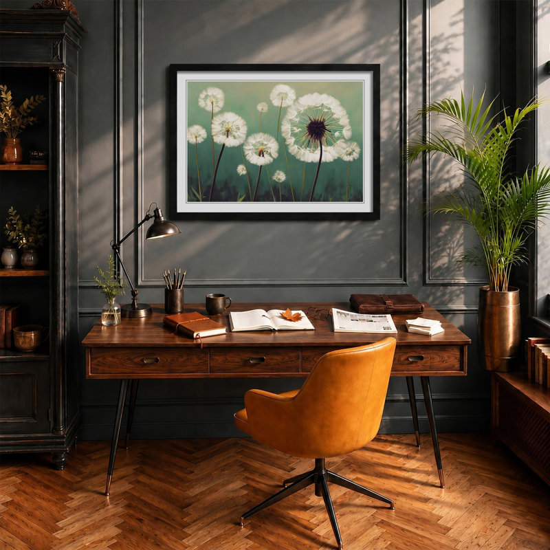 Entrancing Dandelion Flowers - Framed Print, Black, 34cm H x 46cm W x 2cm D
