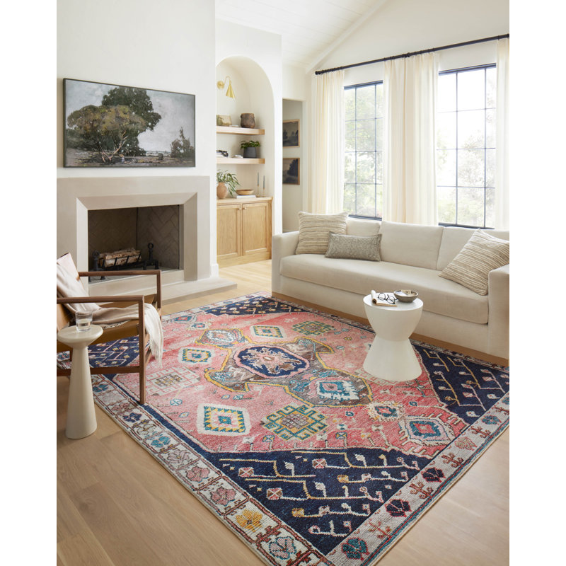 Moroccan Machine Made Power Loom Polyester Area Rug in Rust/Navy, Runner 2'6" x 7'6"