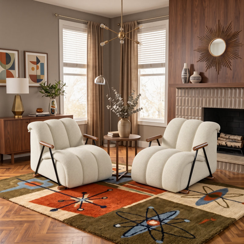 Fauteuil rembourré avec structure en bois et acier, Blanc