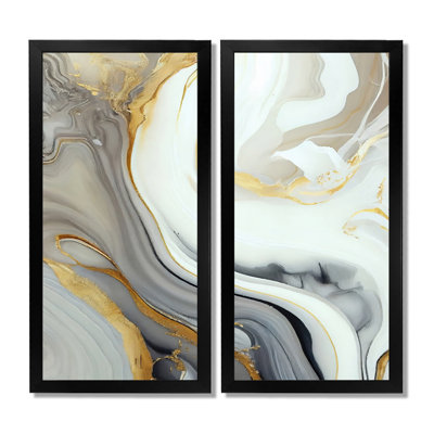 Abstrait de marbre blanc et doré - impressions sur toile de marbre abstrait, art mural abstrait blanc 2 pièces