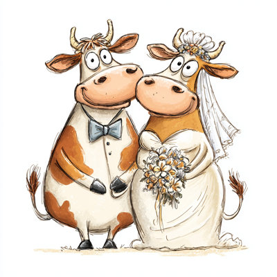 Cow Wedding Day Wrapped Canvas Wall Art