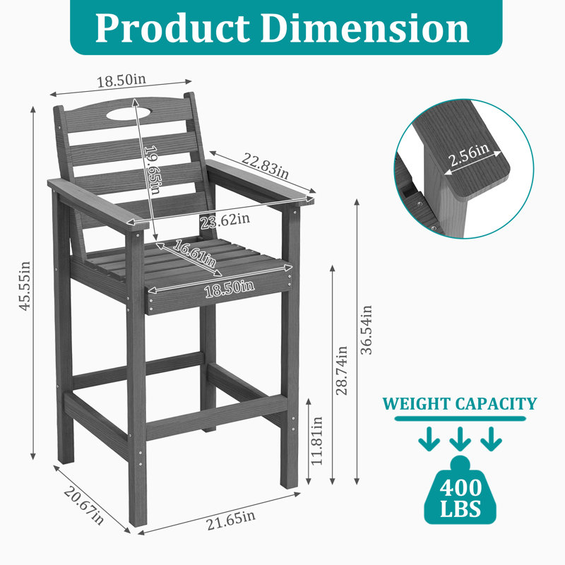 Ensemble de 4 tabourets de bar en PEHD toutes saisons pour l'extérieur, Gris