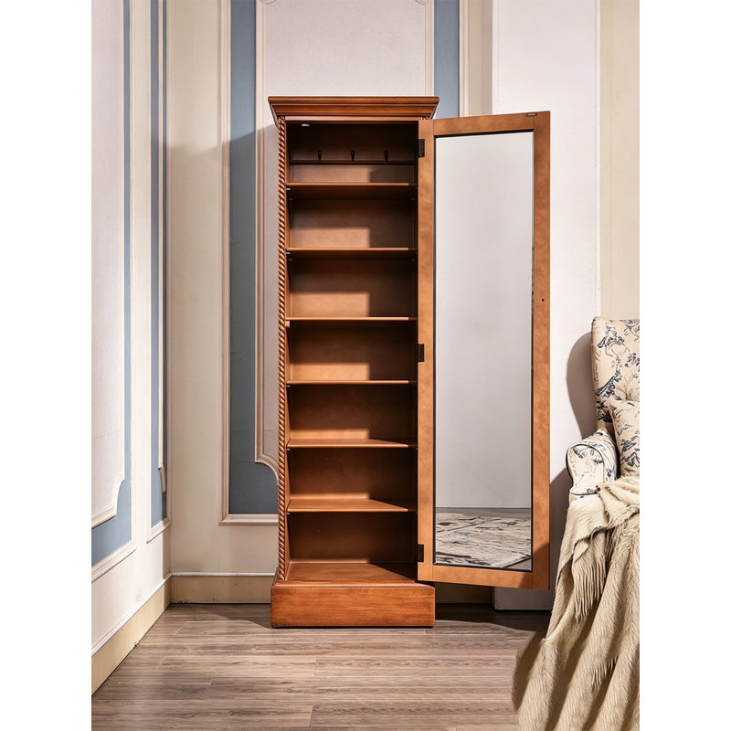 Armoire à chaussures en bois massif de style américain avec miroir pour le rangement, Left Hand Facing