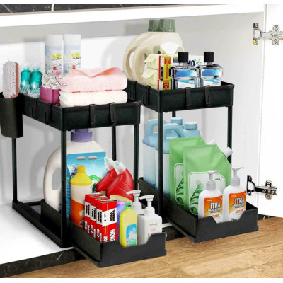 Under Sink Organizer, 2 Tier Rustproof Under Cabinet Storage, Multi Functional Cabinet Storage Space Saver For Kitchen, Purpose Cabinet Shelf For Kitchen And Bathroom Storage★★★★★