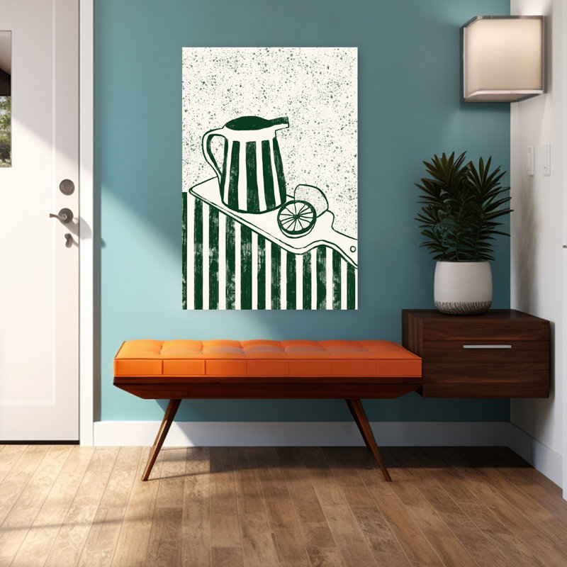 Art mural d'été contemporain rayé, citrons frais, fruits rustiques, H 48 po x l 32 po