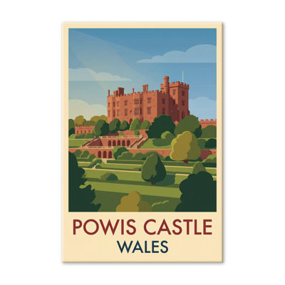 Powis Castle, Wales - Romantic Vintage Travel Poster Of Historic Castle And Terraced Gardens. Giclee Print On Wrapped Canvas. Wall Art, Home Decor - Castles & Palaces, Wales - Wrapped Canvas Print