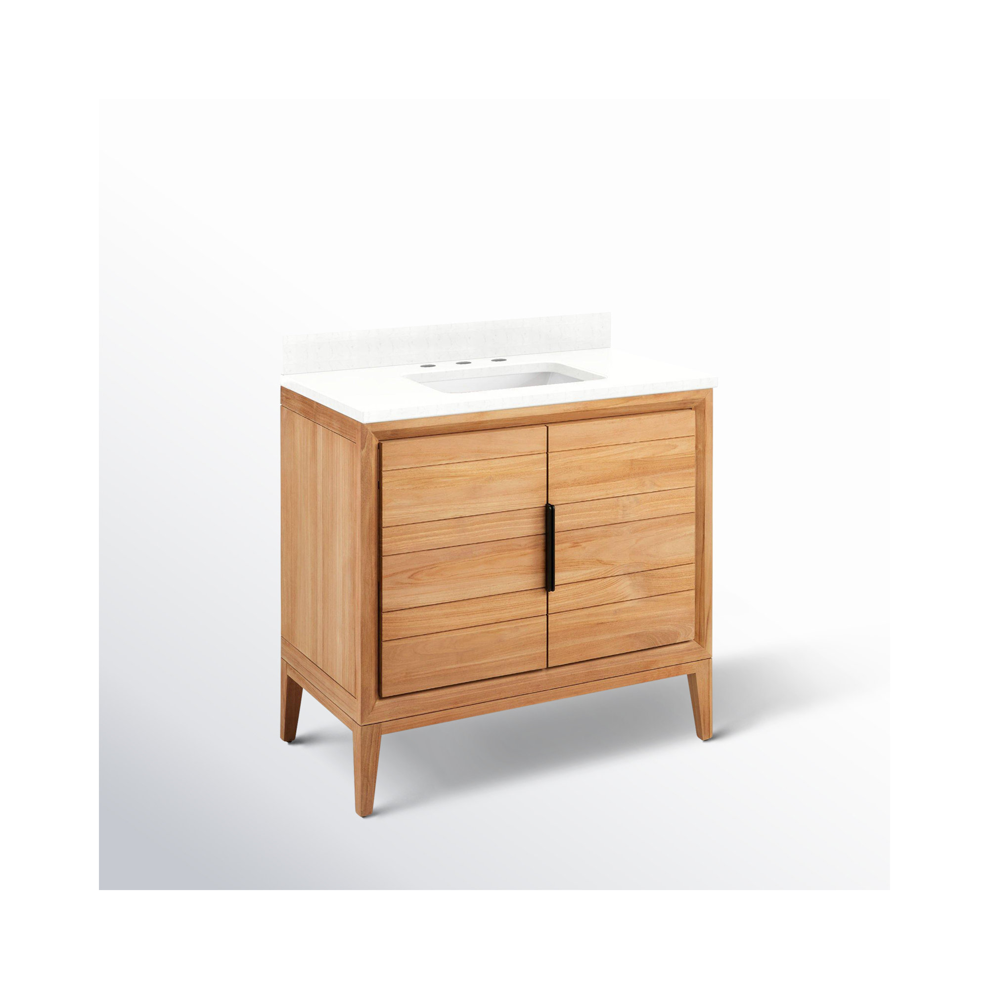 Aliso 36" Single Bathroom Vanity, 8" Widespread, Feathered White Quartz, Natural Teak