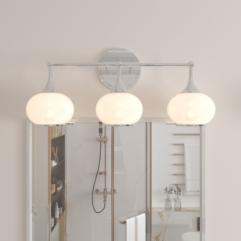 3 Light – Polished Chrome Finish Modern Globe Vanity Light, 10.63" H x 24" W x 7.5" D, 3, Chrome