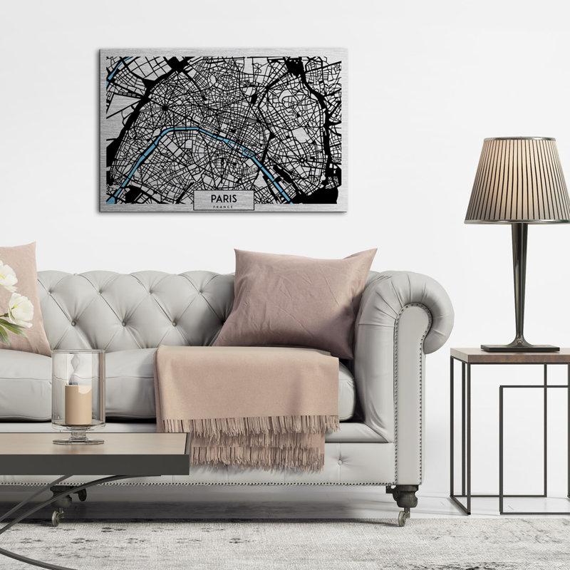 Paris Aerial Map - No Frame Print on Metal