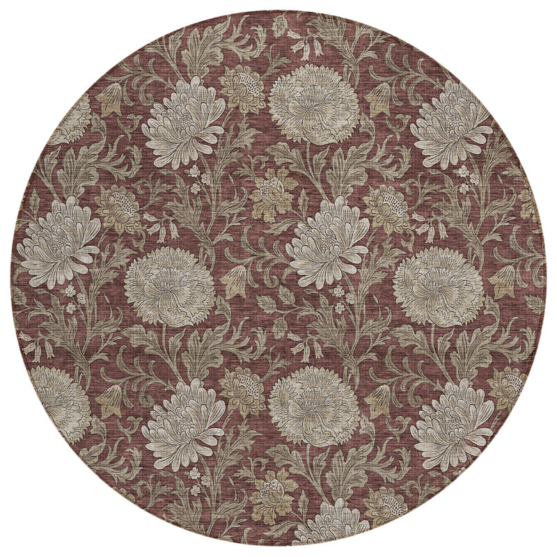 Washable Floral Indoor / Outdoor Rug, Round 8'