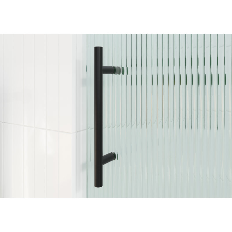 Galaxy 56 - 60 in. x 78 in. Fully Frameless Fluted Sliding Shower Door, Left Hand, Matte Black