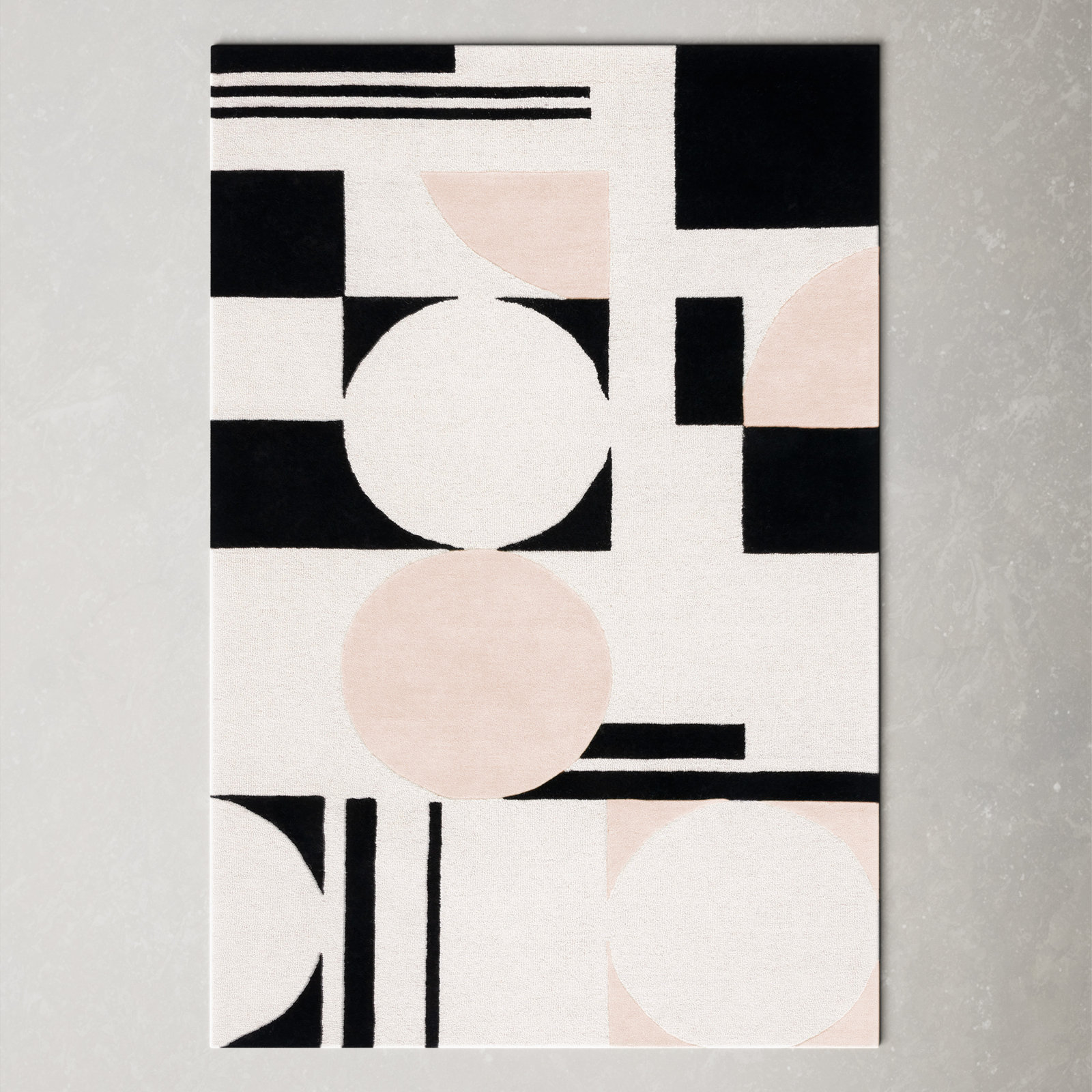 Felipe Blush Black Hand-Woven Wool Geometric Rug, Rectangle 3' x 5'