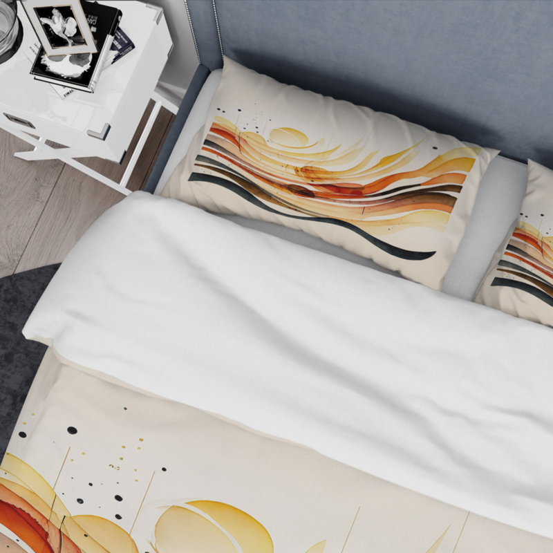 Ensemble de housse de couette en microfibre / polyester Burnt Orange Waves Abstract IV
