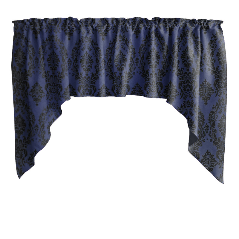 Cantonnière damas, Noir / bleu marine
