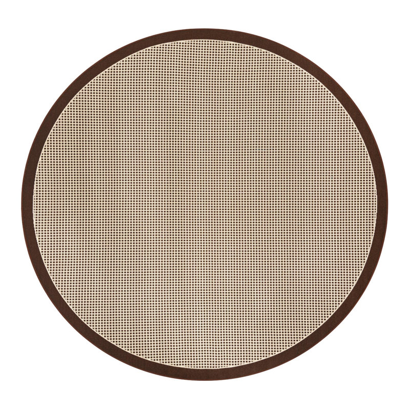 Gourlie Geometric Machine Made Power Loom Polypropylene Plastic Area Rug in Brown/Beige, Round 7'10"