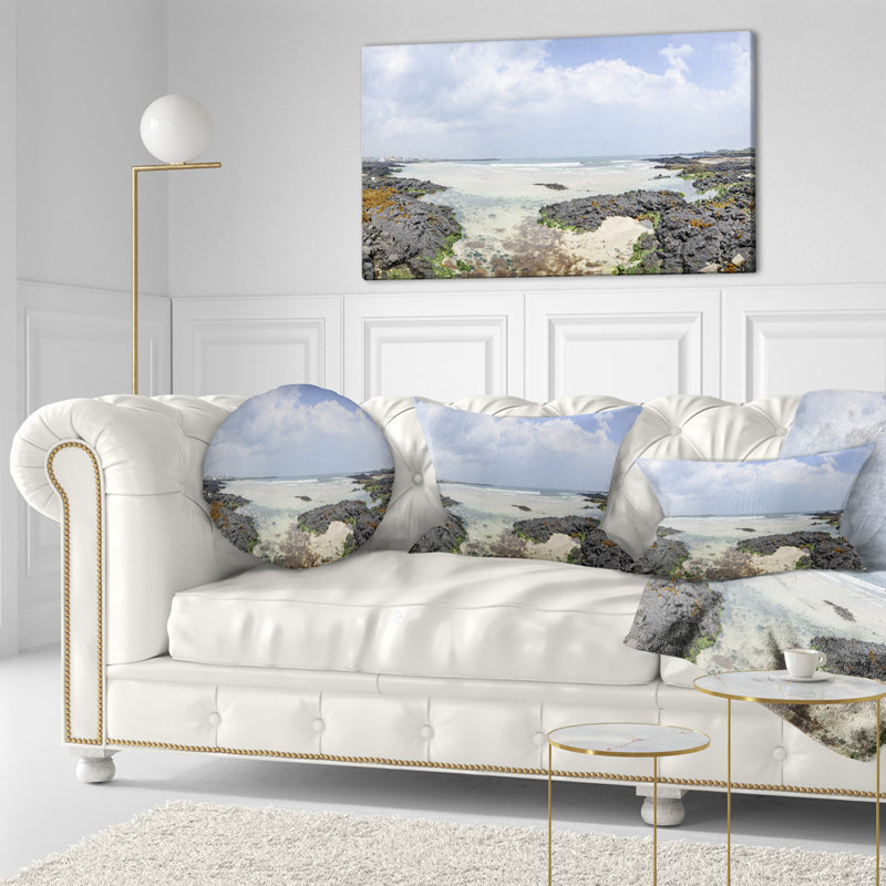 Vue panoramique de la plage de Woljeongri - Coussin décoratif à imprimé paysage, Rectangulaire, 12 po x 20 po