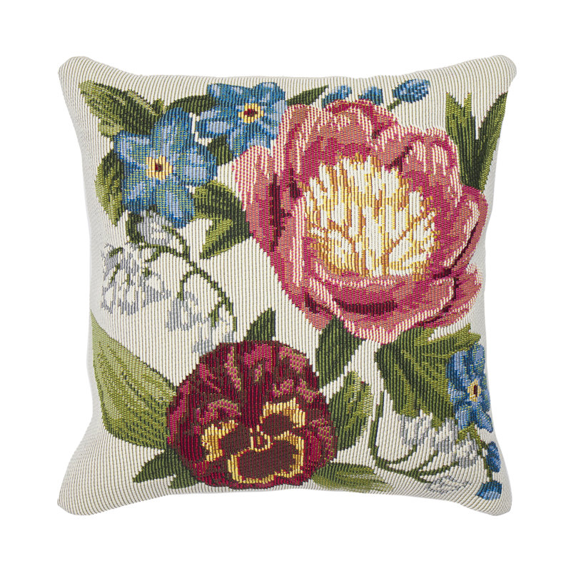 Marina Floral Outdoor Throw Pillow, Cream, Rectangle 12"H x 18"W