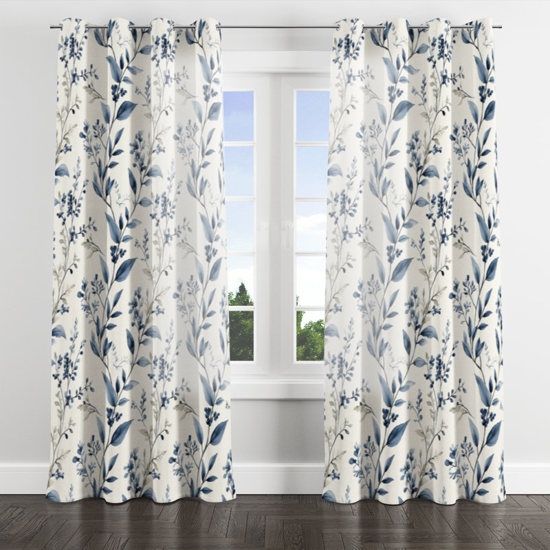 Country Farmhouse Window curtains - Blue Boigie Grommet Curtain - 1 Panel, 52" W x 108" L, Silver Grommets