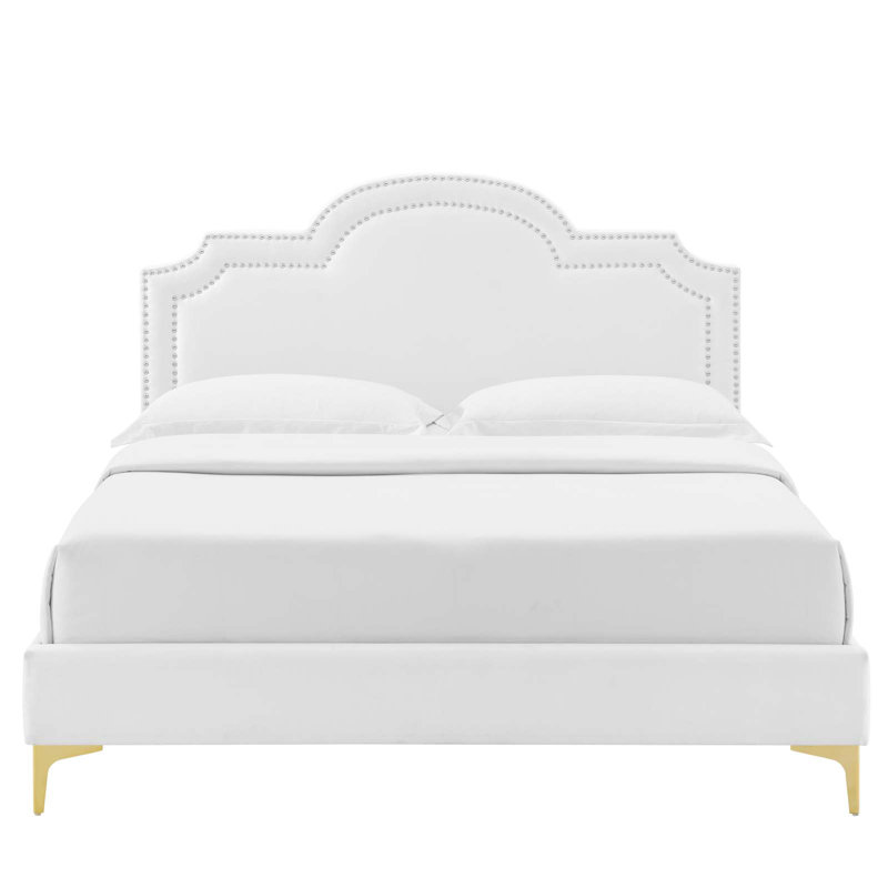 Modway Aviana Performance Velvet Bed, White, Queen