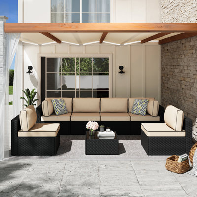 Knights 7 Piece Rattan Outdoor Patio Seating Group with Cushions