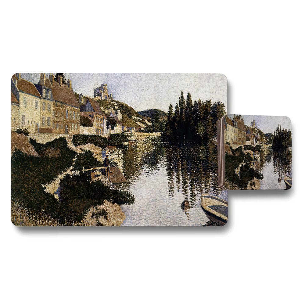 Vintage Riverside Village Placemats And Coasters Set Artwork