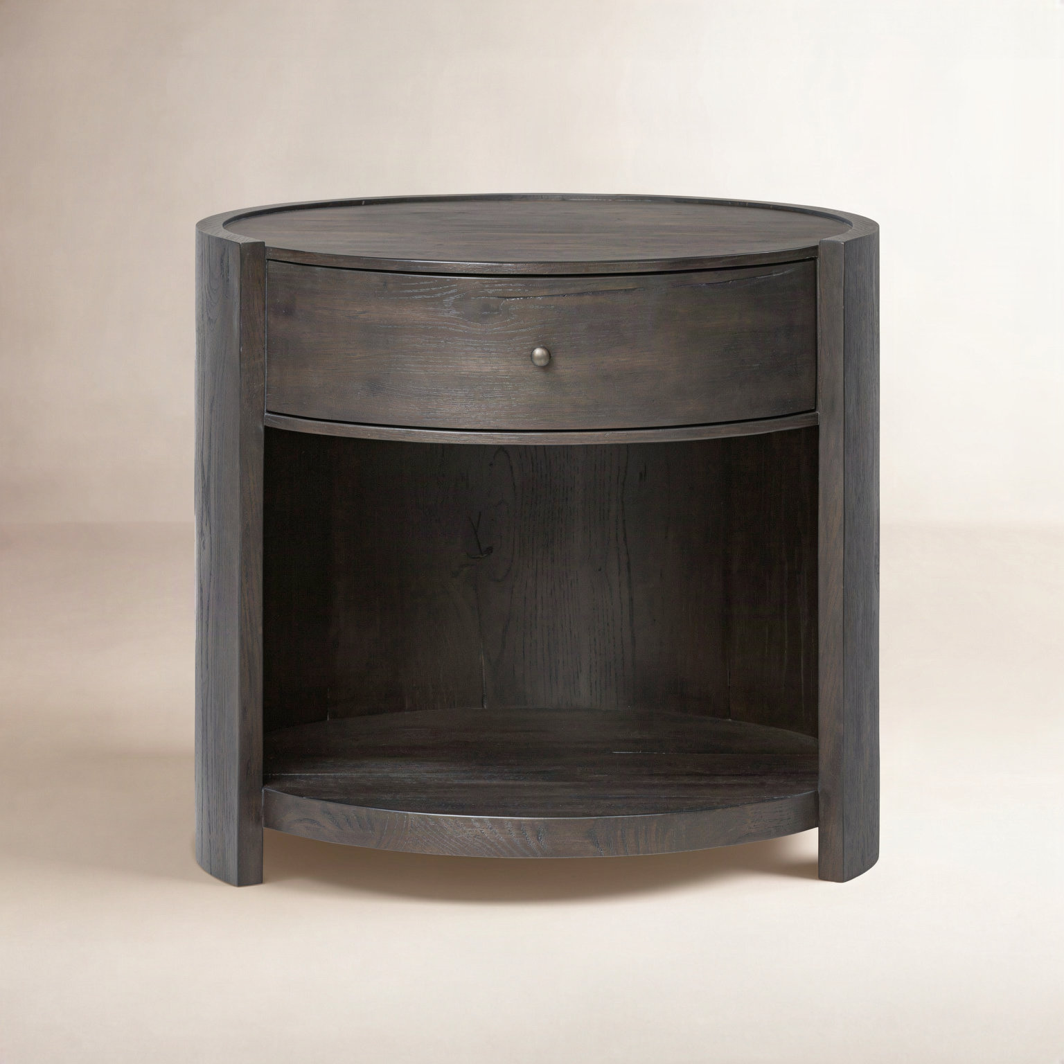 1-Drawer Round Oak Nightstand