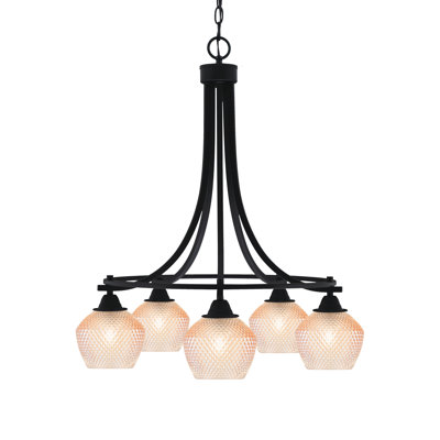 Lustre encastré 5 lumières Patton, fini noir mat avec verre texturé ambre de 6 po