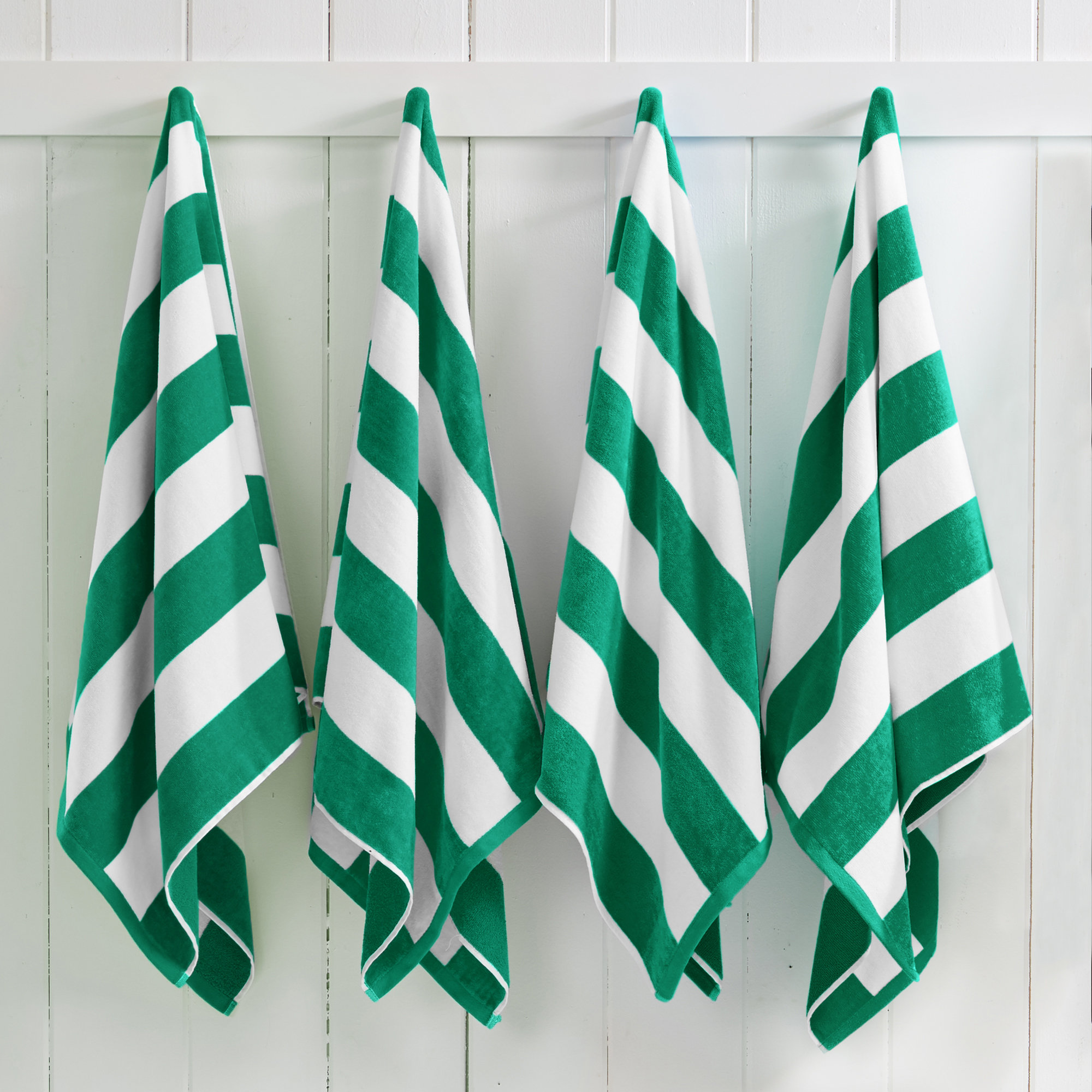 100% Cotton Absorbent & Quick-Dry Cabana Beach Towels, Beach Towel - 4 Pack, New Green