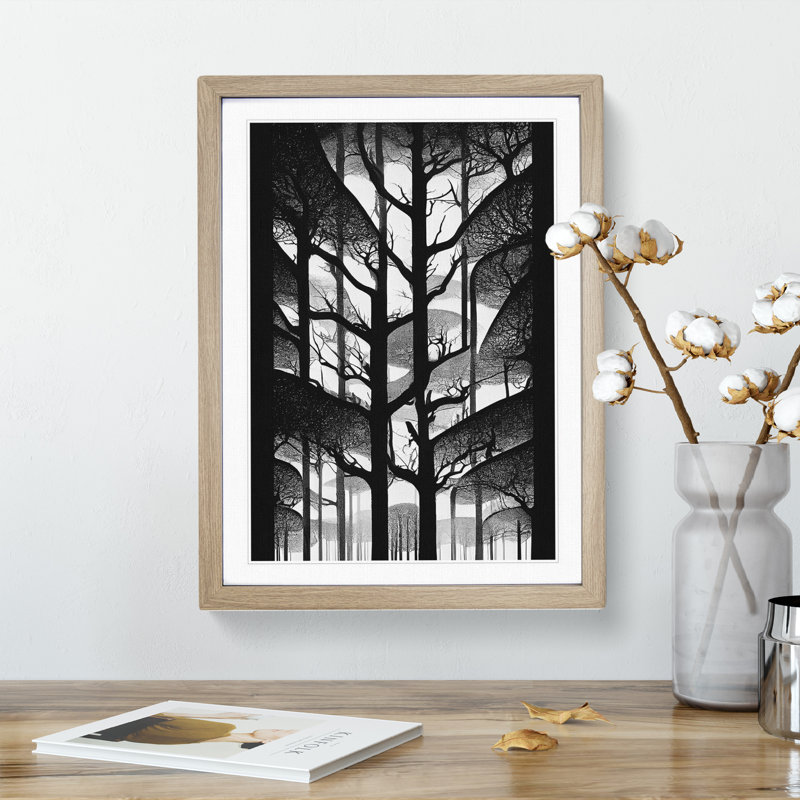 Monochrome Forest - Framed Print, 34cm H x 25cm W x 2cm D, Oak
