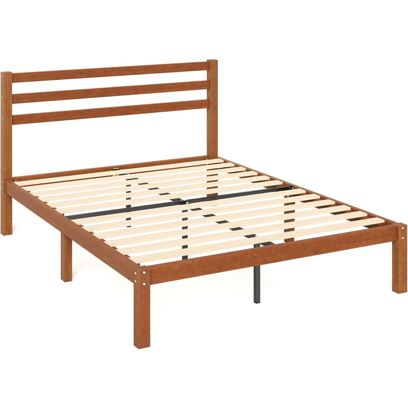 Cadre de lit plateforme en bambou avec tête de lit, sommier en bois moderne, support de matelas robuste, montage facile pour la chambre à coucher