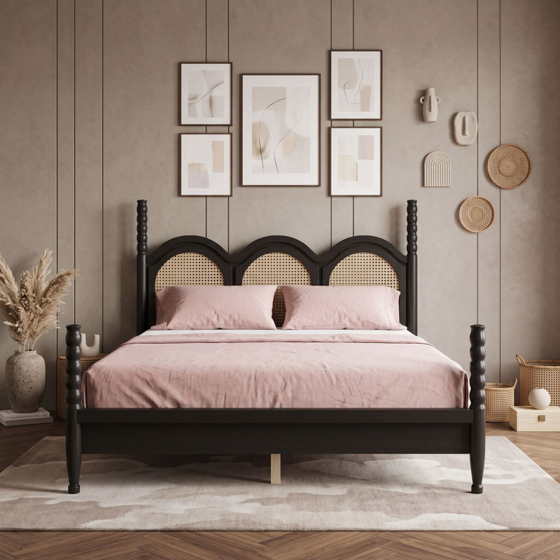 Queen Platform Bed with Headboard, Black