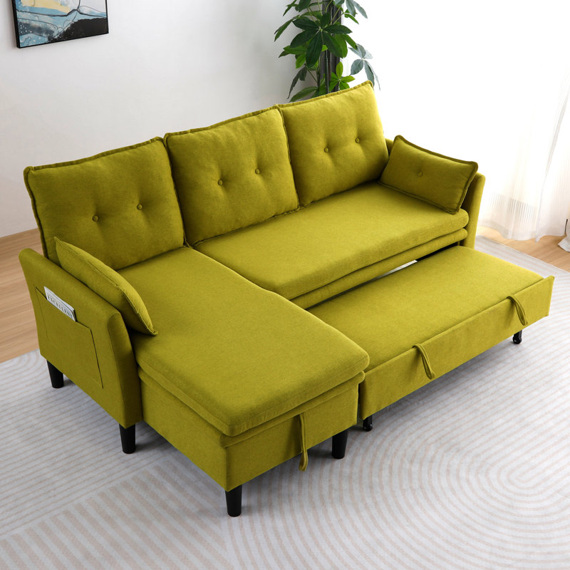 L-shaped Reversible Chaise Sectional Sofa With Storage - Cotton-linen, Green, Office & Apartment Ready, Green