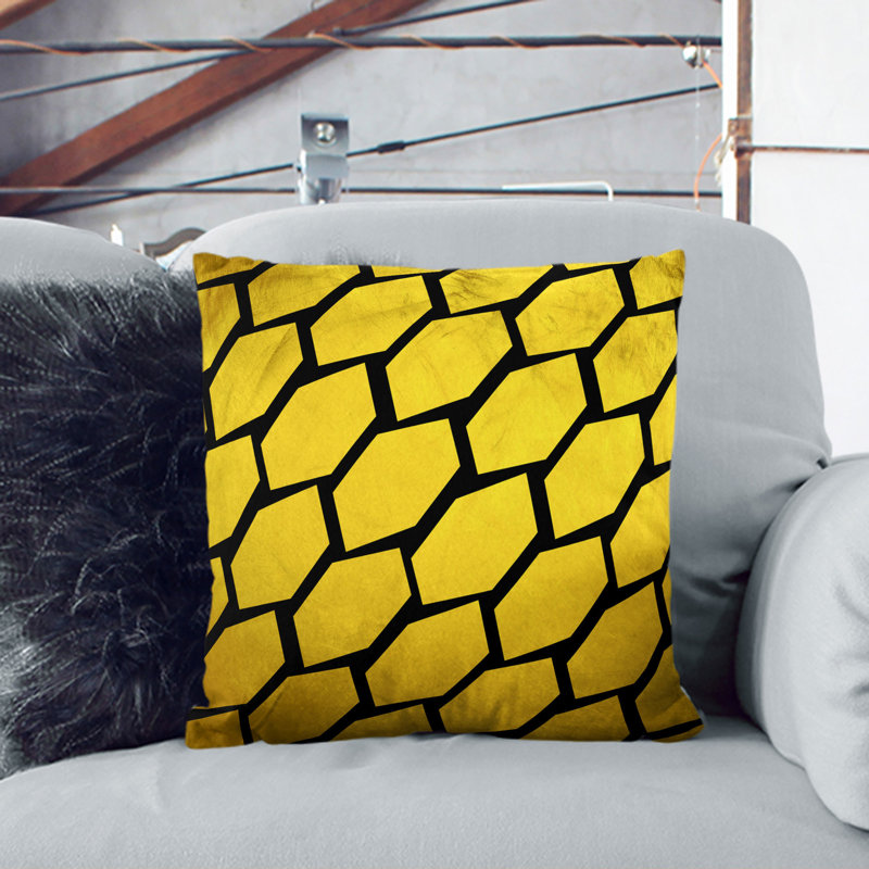 Golden Beehive Square Throw Cushion, 55cm H x 55cm W x 20cm D