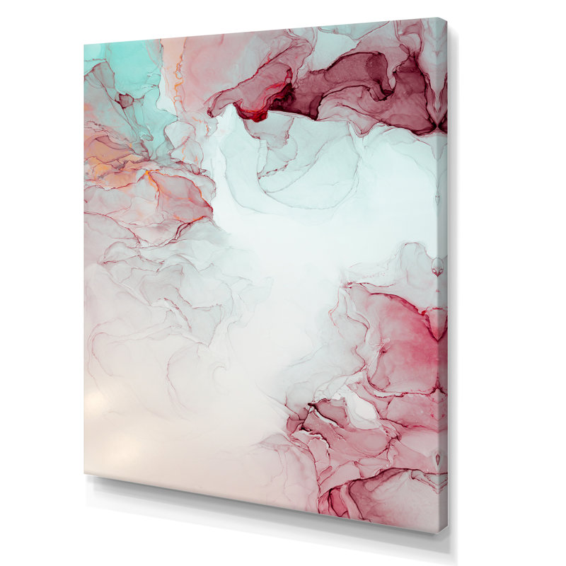 Marbre gris et rose, ondulations d'art II - reproduction d'art moderne sur toile, H 32 po x l 16 po x P 1 po, Toile tendue