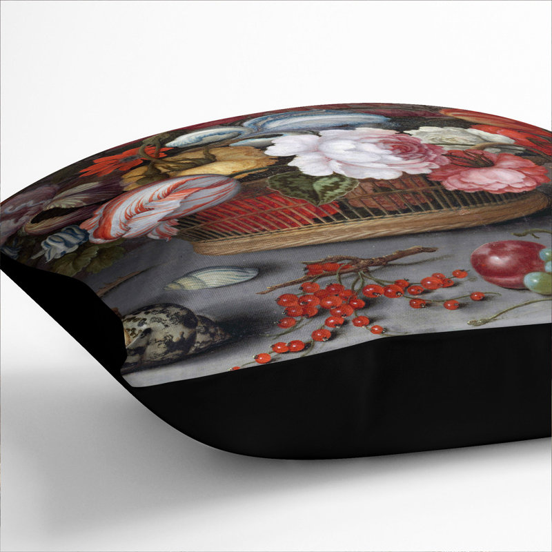 Still Life With Flowers And Shells Vol.2 Square Throw Cushion, Black, 40cm H x 40cm W x 15cm D