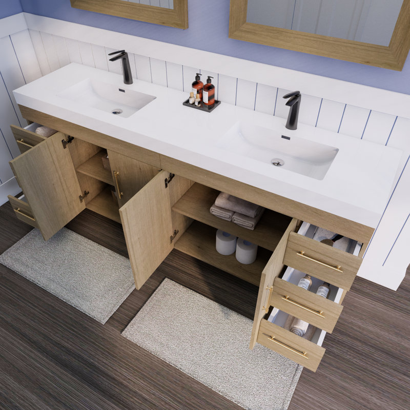 Ensemble de meuble-lavabo double Spring, Chêne blanc, 84"