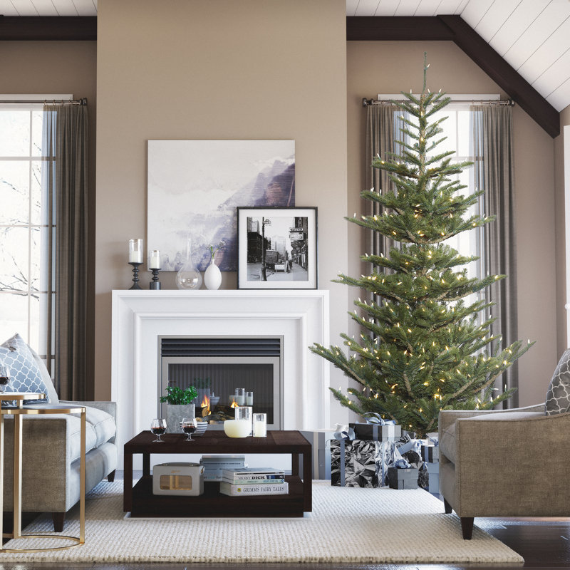 Alberta Green Spruce Artificial Christmas Tree with LED with Stand, 10' H, Warm White LED