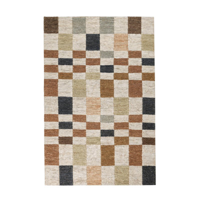 Soumak Hand Woven Jute Fabric Checkered Multi-color Rug