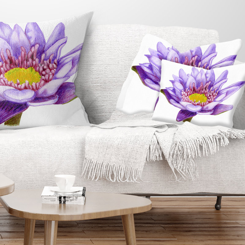 Oreiller floral dessiné à la main Lotus, Rectangulaire, 12 po x 20 po