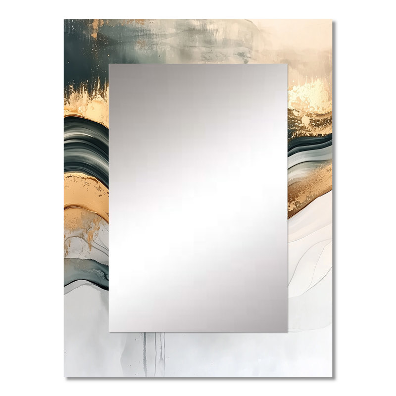 Silent Melody Of Golden Hard Edge Ink II - Hard Edge Painting Decorative Mirror, Gold Wall Mirror, Printed Metal Art