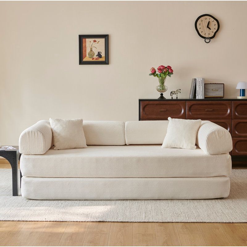 Canapé à compression de 78,8 po, canapé-lit convertible au sol avec accoudoirs avec dossier coussiné, canapé-lit futon confortable, causeuse modulaire désossée, tissu en velours côtelé, pour le salon, la chambre à coucher