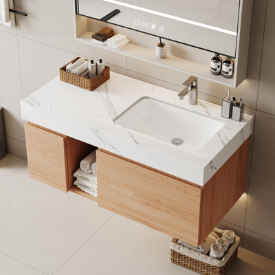 47.6" Wall Mounted Single Bathroom Vanity Modern floating Vanities with Solid Wood, 2 Drawers