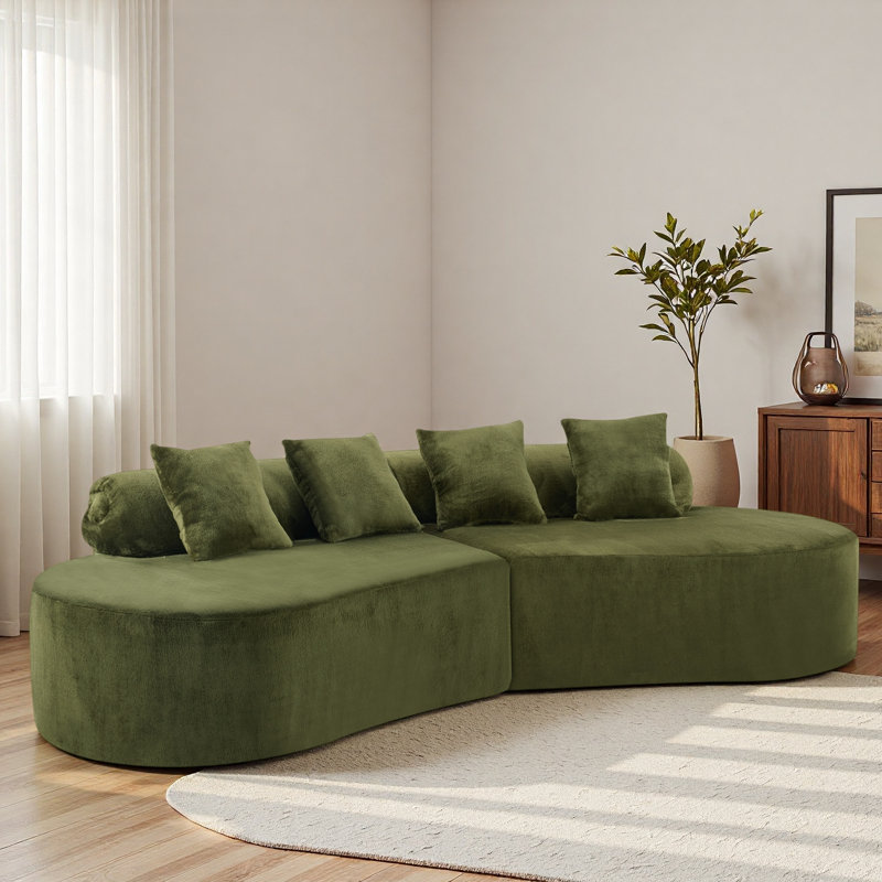 Canapé moelleux à haute densité avec conception modulaire courbée et coussins décoratifs doux, Vert