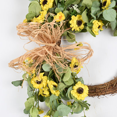 Artificial Farmhouse Greenery Foliage Leaves Sunflower Spring Summer Front Door Wreath