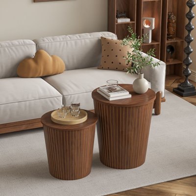 Round Coffee Table Set, Nesting Table Set Of 2, Nesting End Tables, Round Coffee Table With Storage For Living Room by Ebern Designs