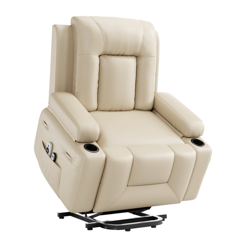 PU Leather Power Lift Recliner Chair, Faux Leather Recliner Chair Sofa with Massage and Heat, Beige
