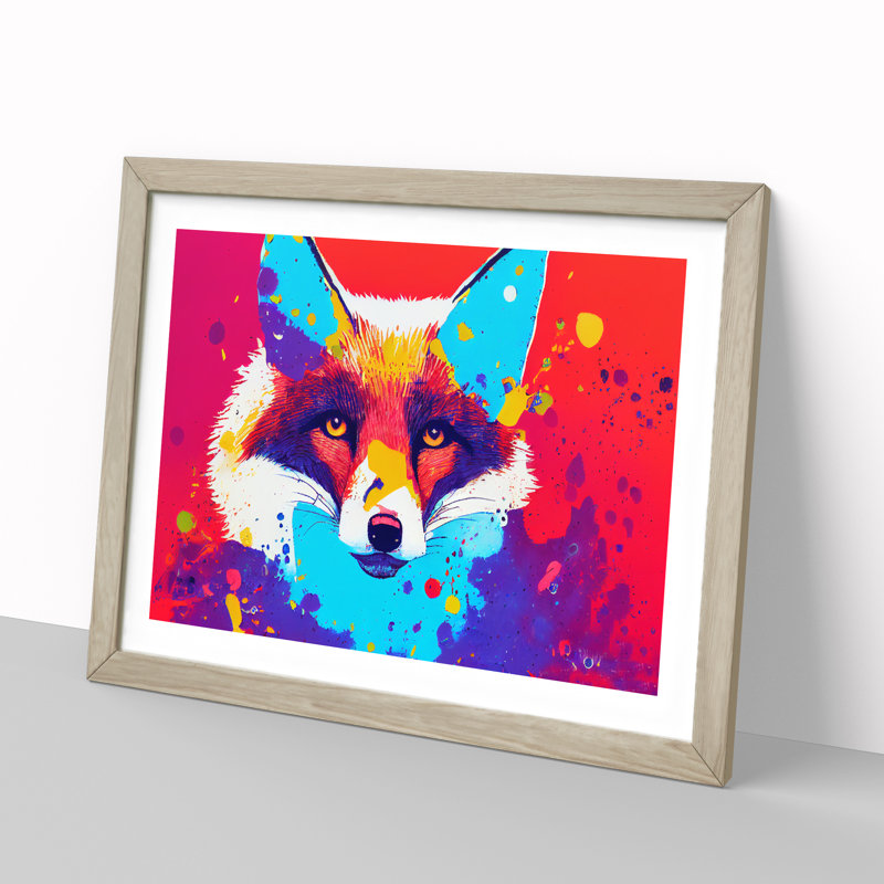 Fox Splatter Vol.4 Abstract 1 Piece Single Picture Frame Wall Art, 25cm H x 34cm W x 2cm D, Oak